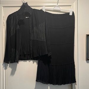 Bala Bala Chic Black Pleated White Polka Dot 3 Piece Skirt Set